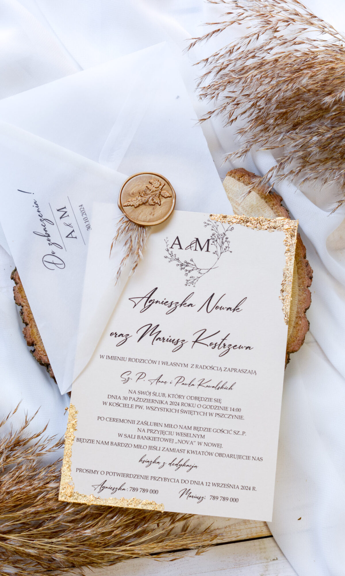 Zaproszenia ślubne minimalistyczne złocone Wz-21