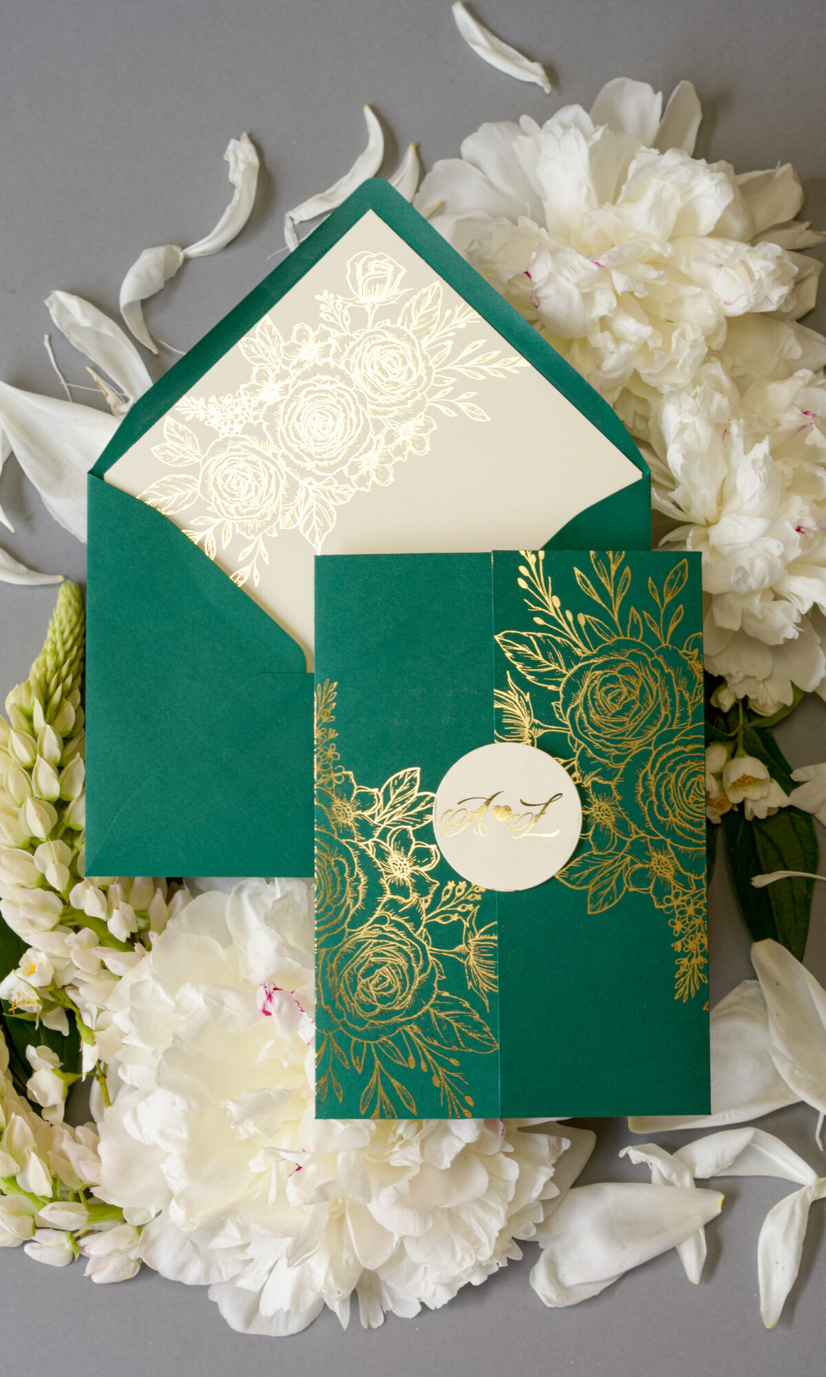 Eleganckie Zaproszenia Ślubne ze złotym motywem kwiatowym Wz-31