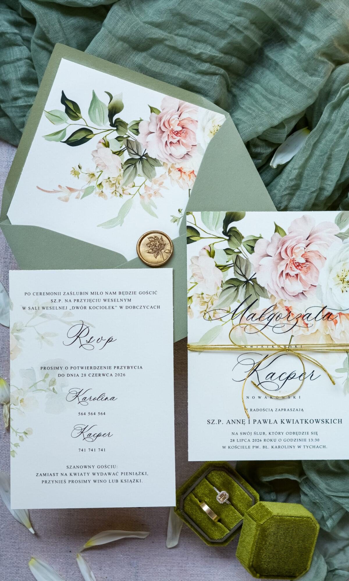 Minimalistyczne zaproszenia ślubne z motywem kwiatowym Wz-39