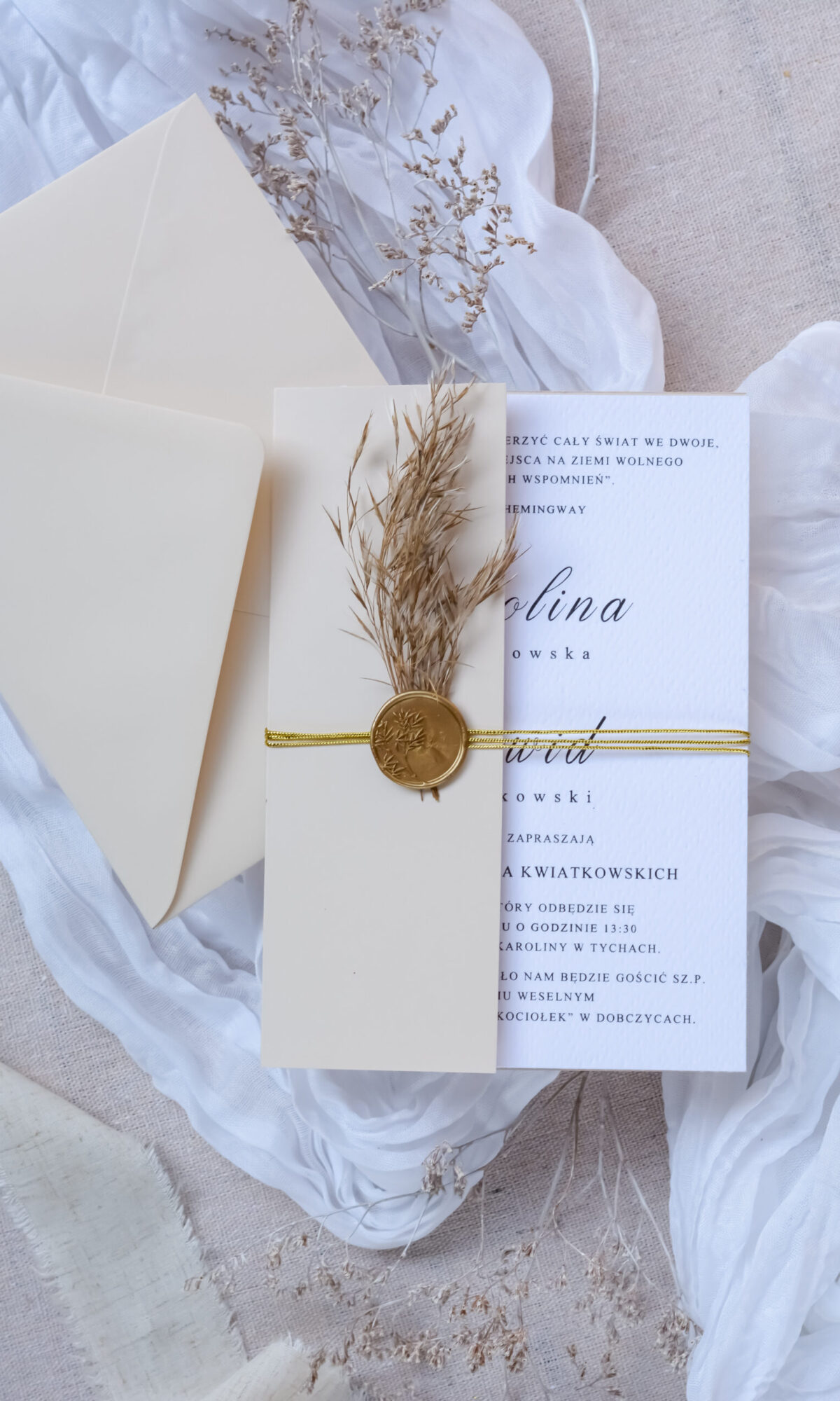 Zaproszenia ślubne z trawą pampasową Wz-45