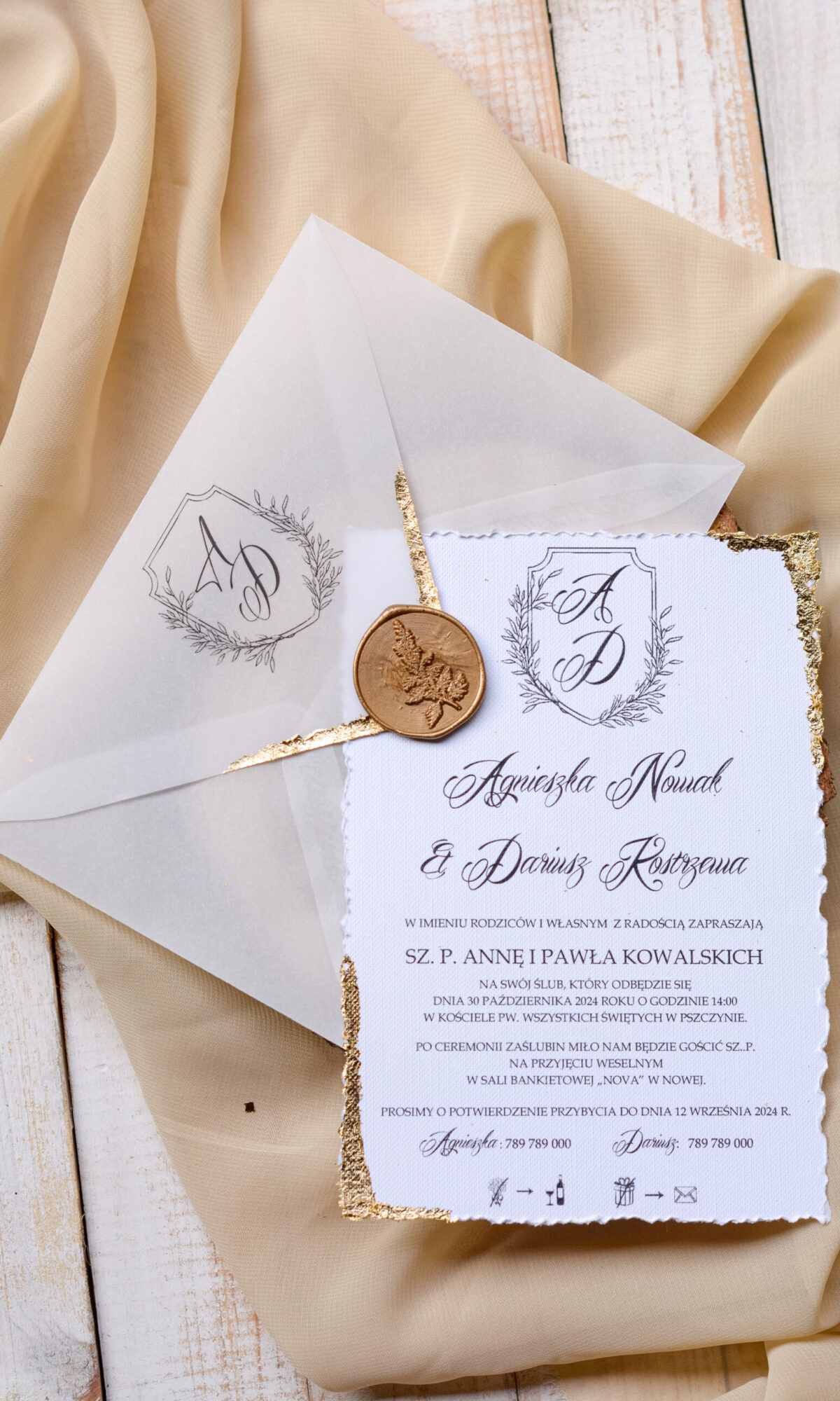 Minimalistyczne zaproszenia ślubne z lakiem Wz-62