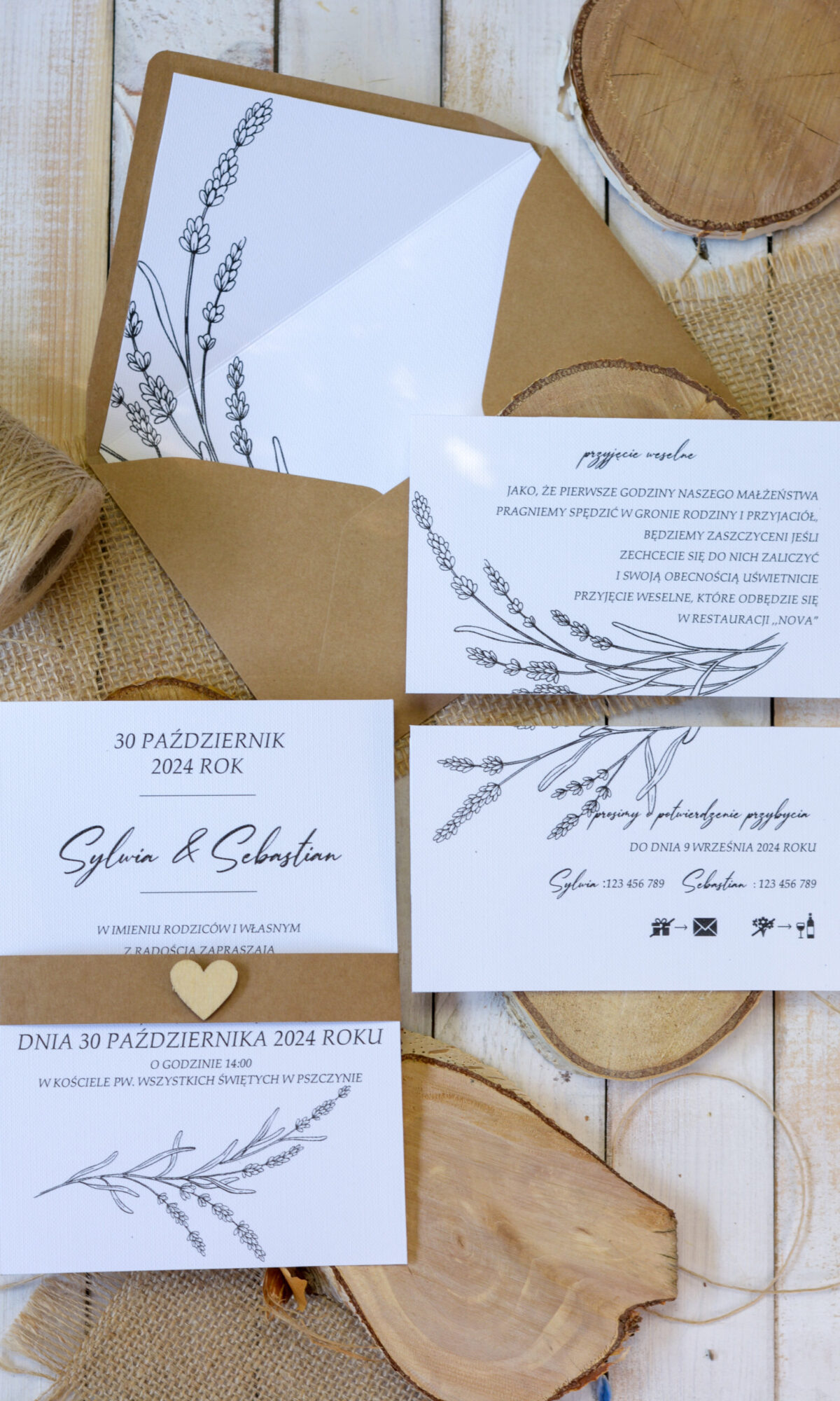 Rustykalne zaproszenia ślubne z motywem lawendy Wz-73