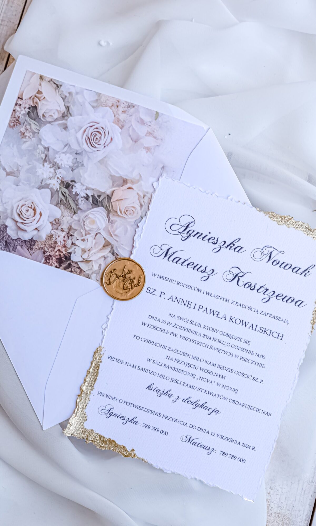 Minimalistyczne zaproszenia ślubne ze złoceniem Wz-80