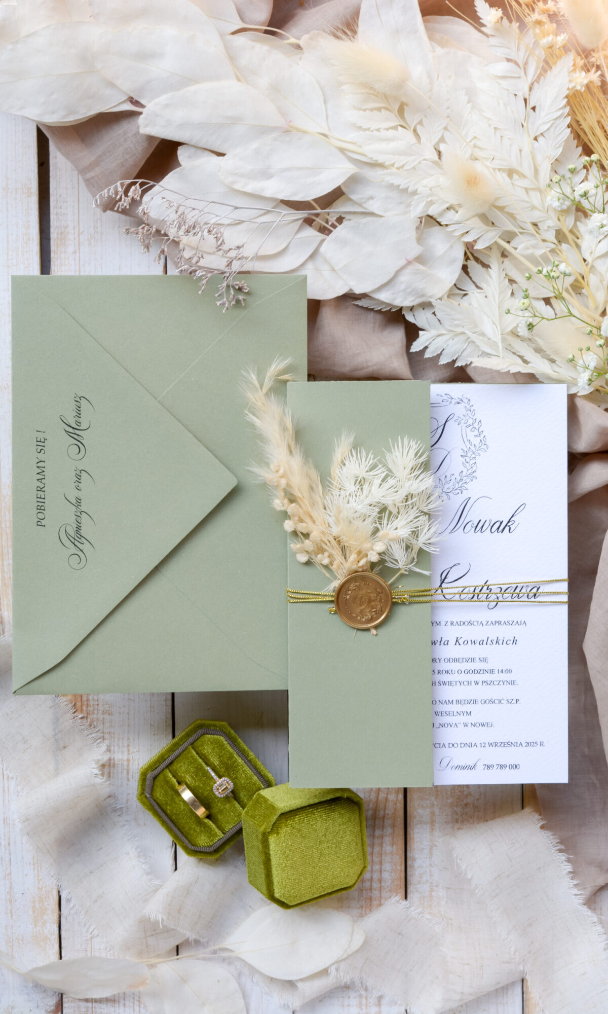 Zaproszenia na ślub z trawą pampasową Wz-85