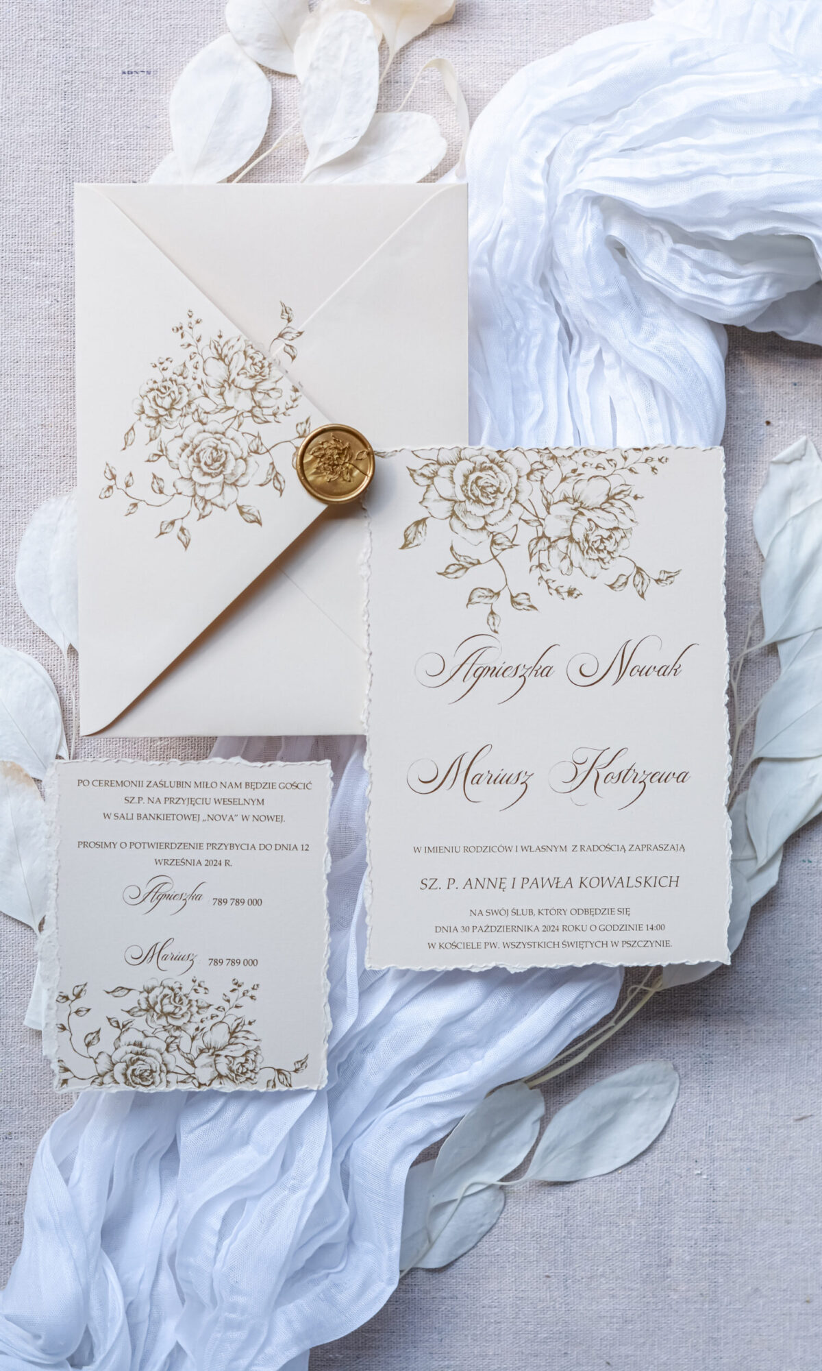 Nowoczesne, minimalistyczne zaproszenia ślubne beżowe Wz-08