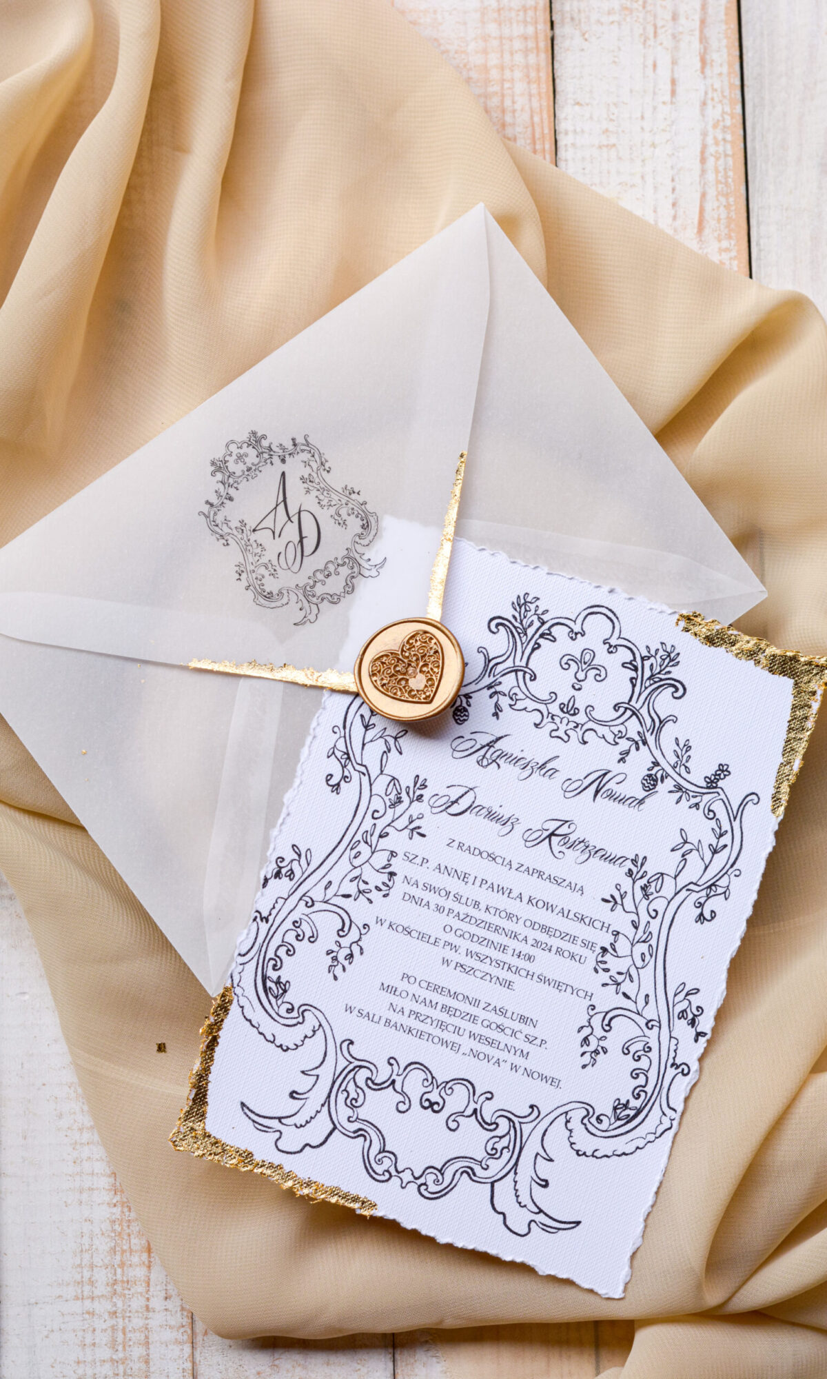 Minimalistyczne zaproszenia ślubne z lakiem Wz-63