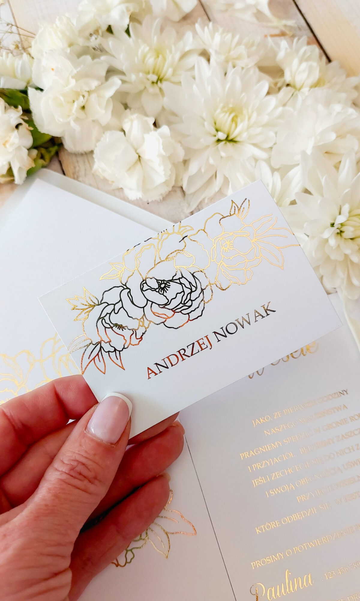 Złocona winietka weselna z motywem kwiatowym WI-29