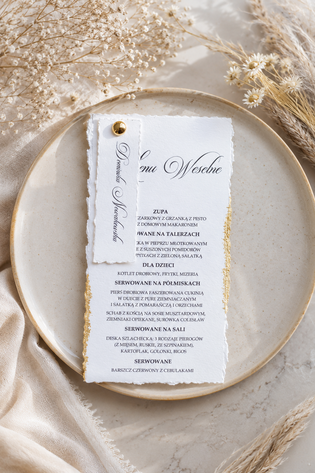 Menu z winietką, złocone, minimalistyczne 2w1 WI-22