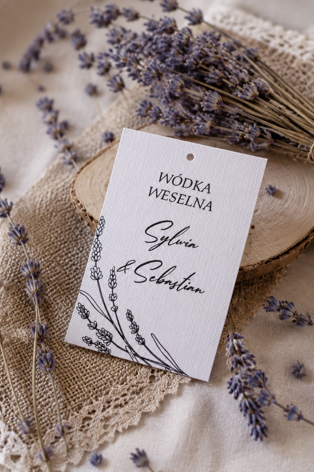 Zawieszka na wódkę weselną z motywem lawendy ZA-03