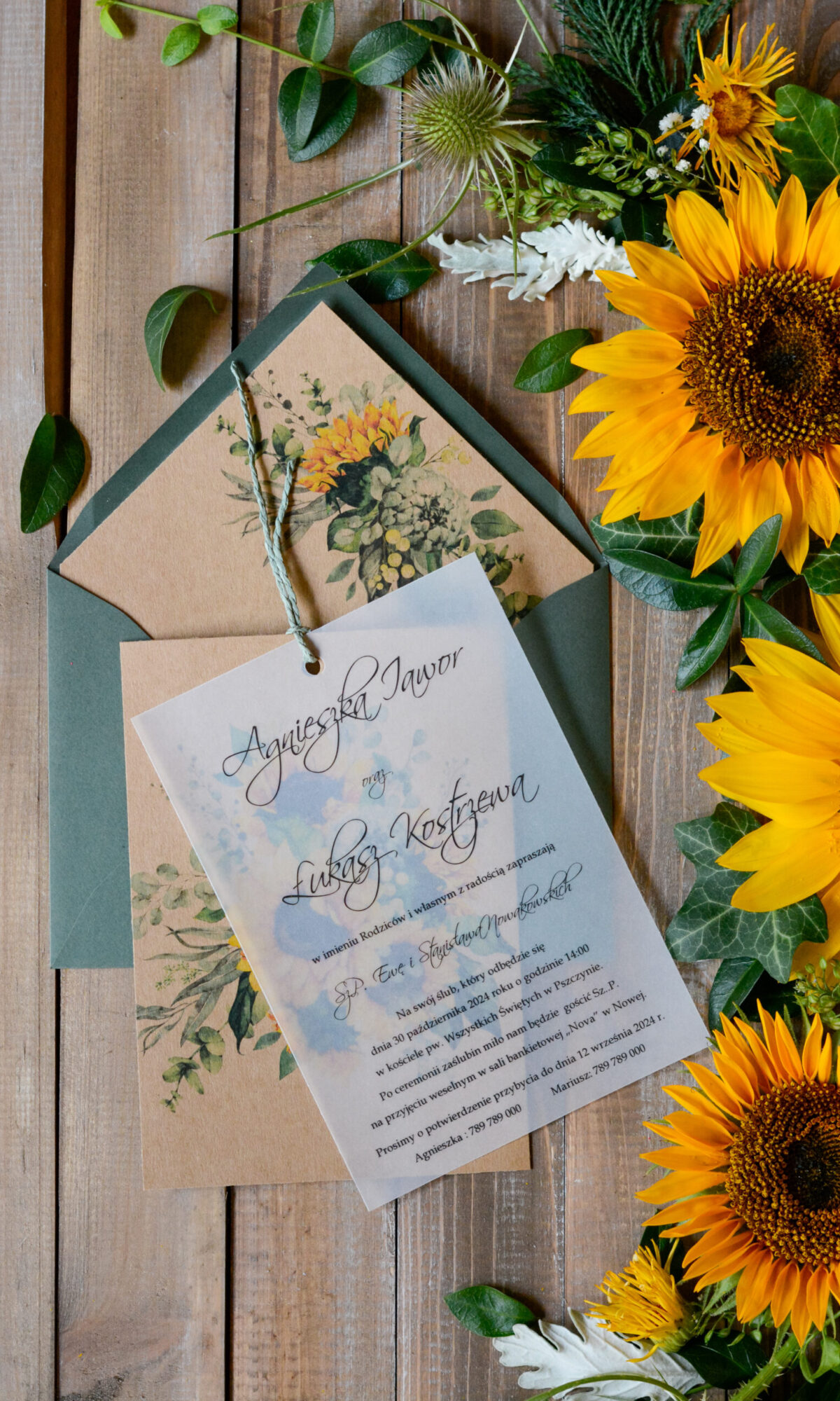Rustykalne zaproszenia ślubne- słoneczniki Wz-71