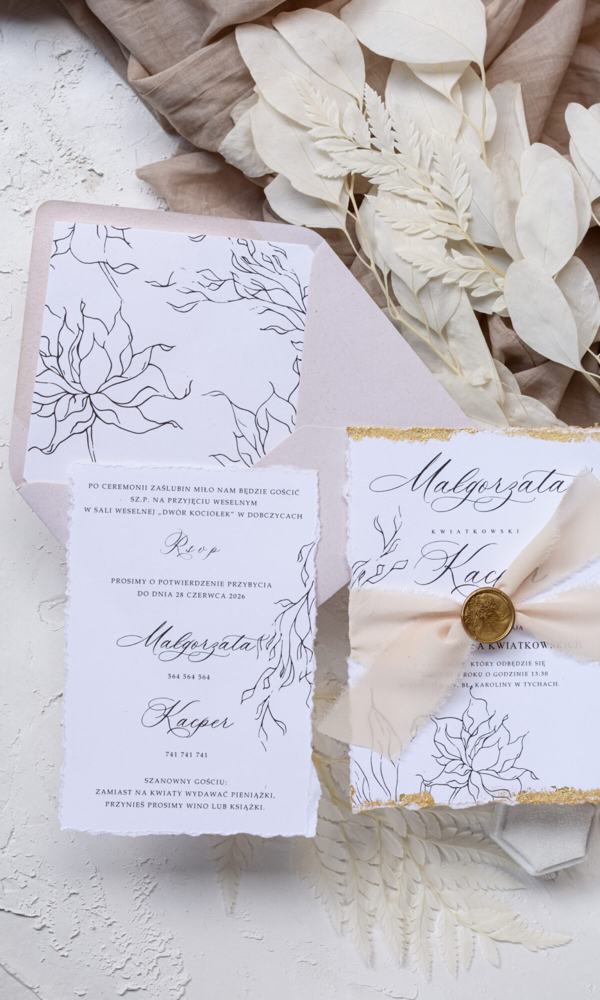 Zaproszenia ślubne w stylu boho ze złoceniem Wz-40