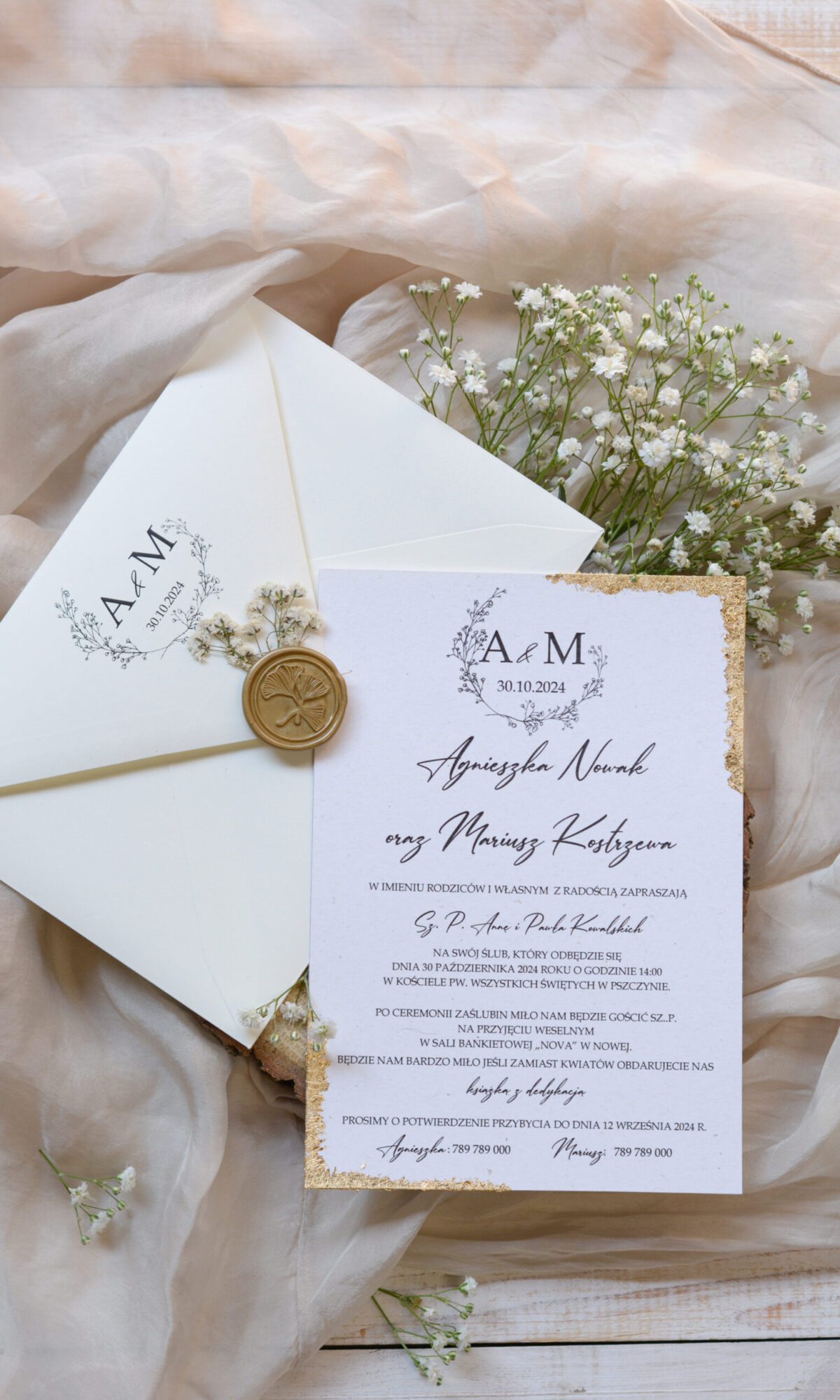 Zaproszenia ślubne z suszoną gipsówką Wz-77