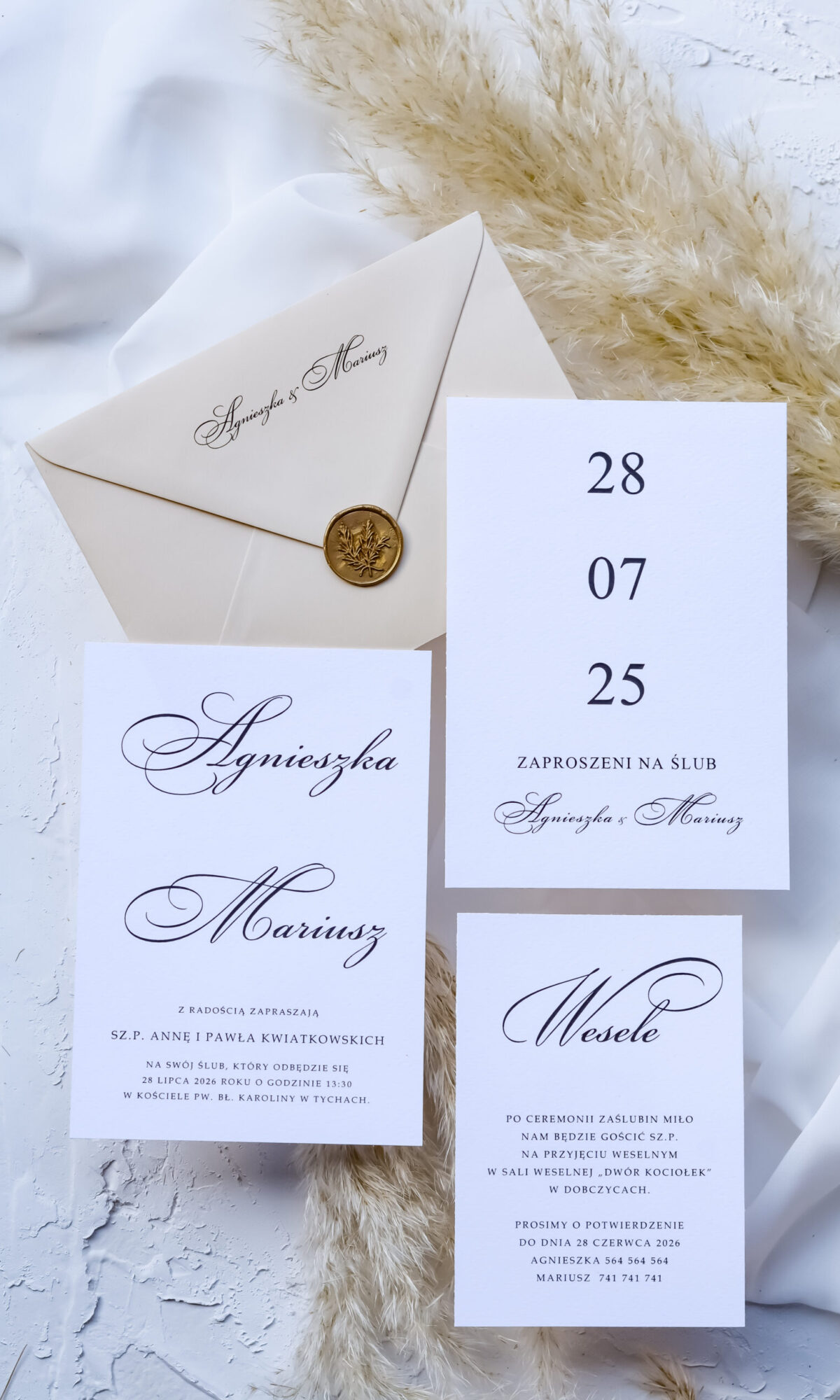 Minimalistyczne, beżowe zaproszenia ślubne Wz-49