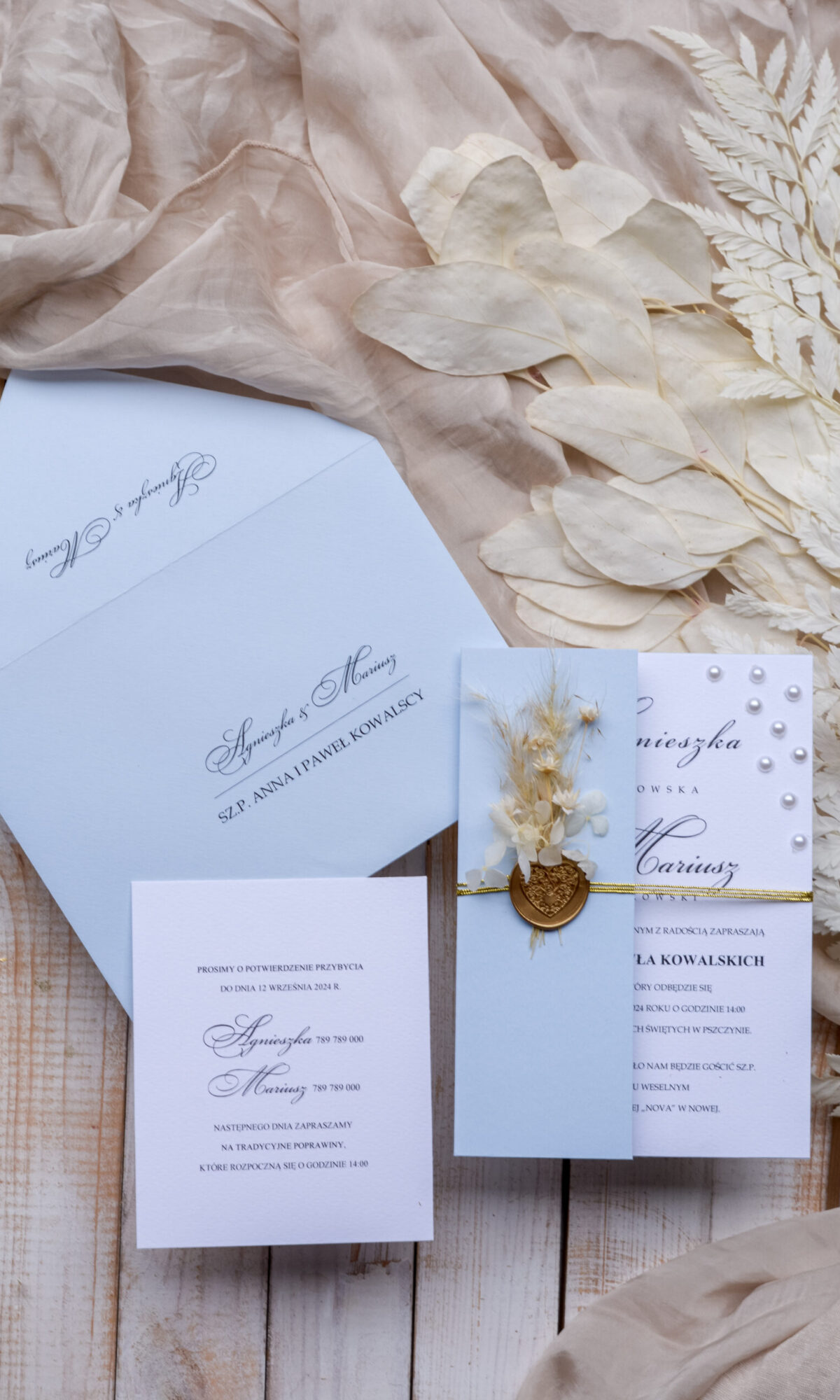Zaproszenia ślubne z perełkami Wz-94
