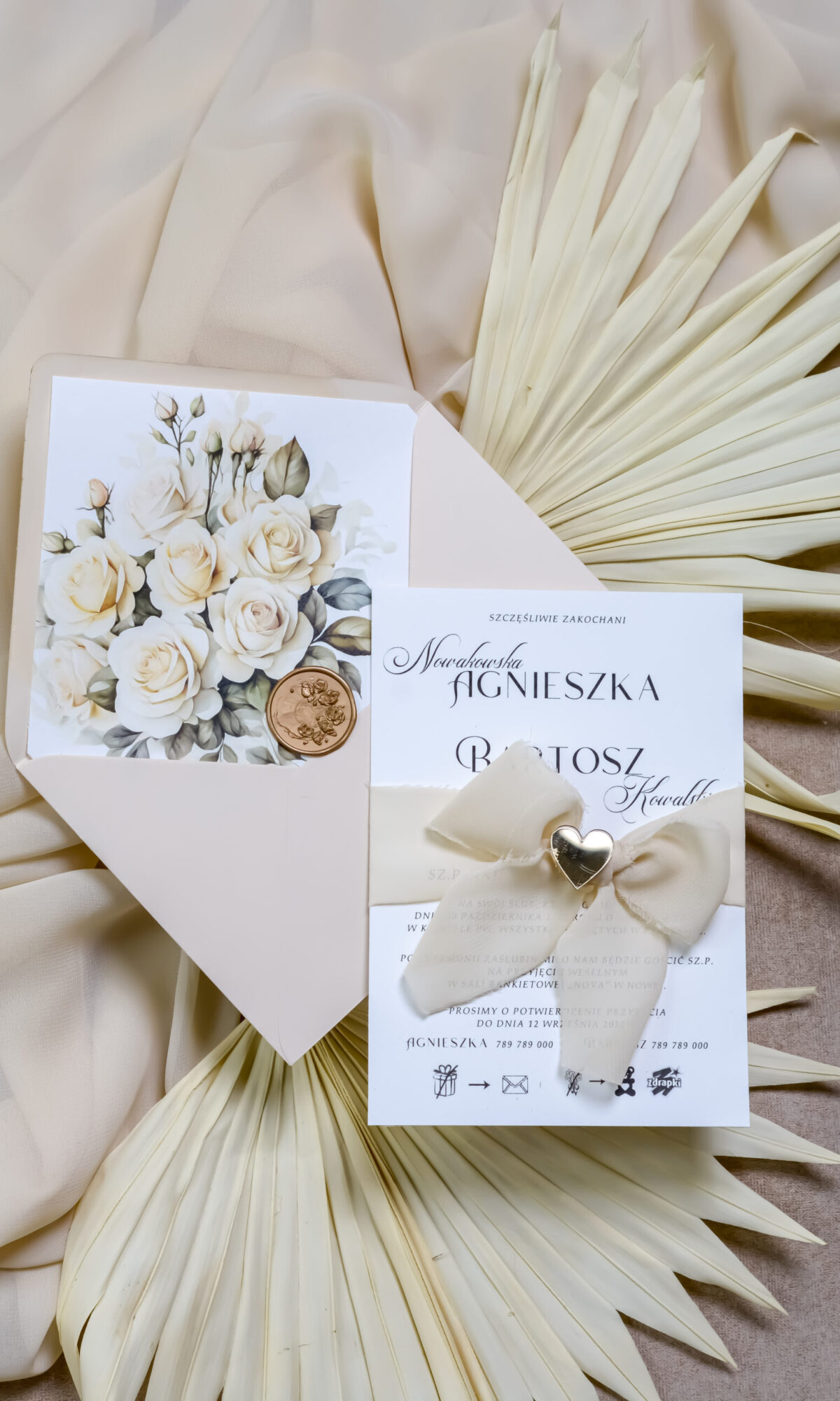 Jednokartkowe, beżowe zaproszenia ślubne Wz-122