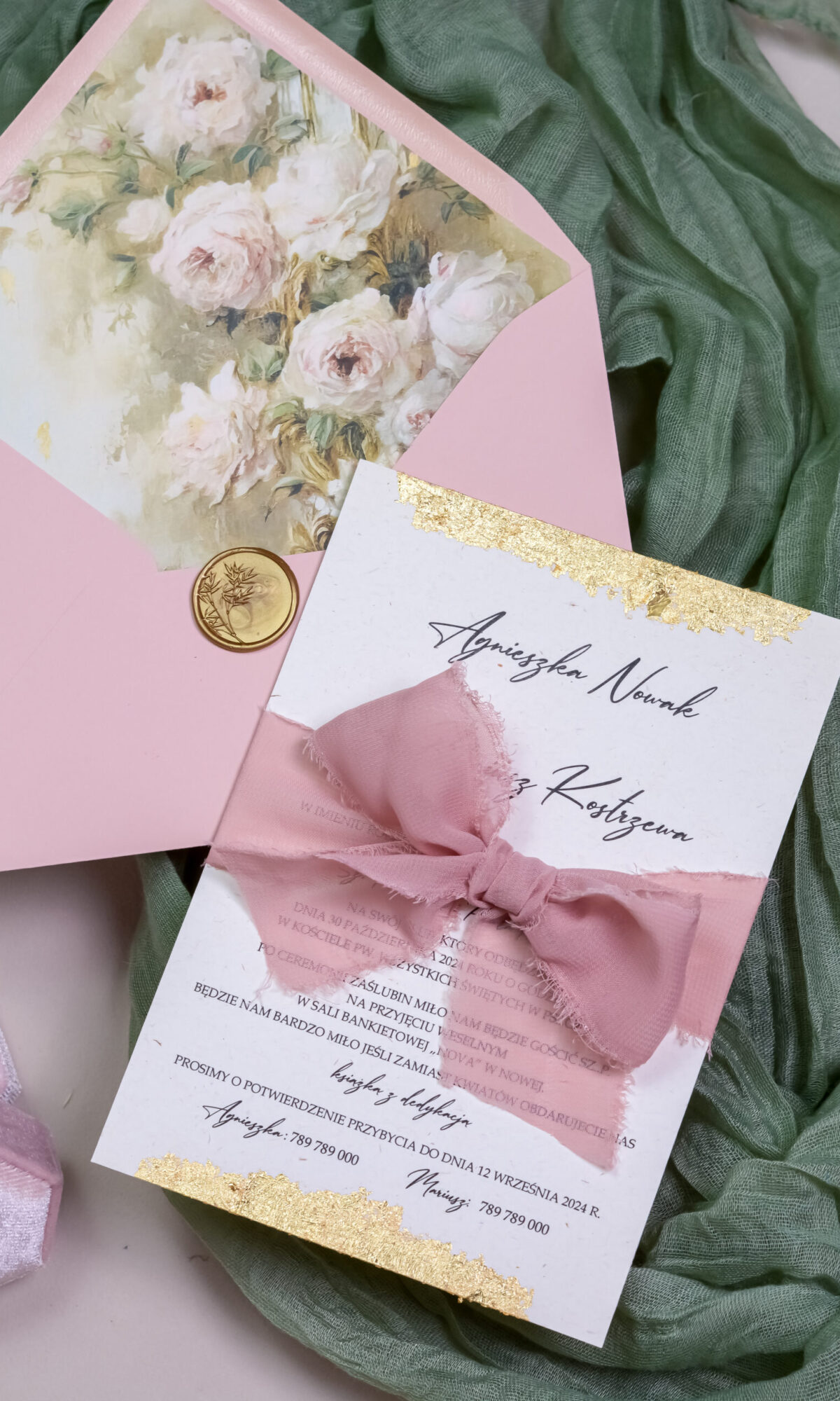 Minimalistyczne, różowe zaproszenia ślubne Wz-119
