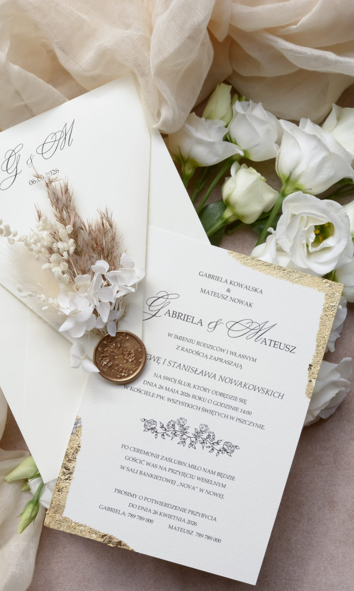 Zaproszenia ślubne boho - kremowe Wz- 87