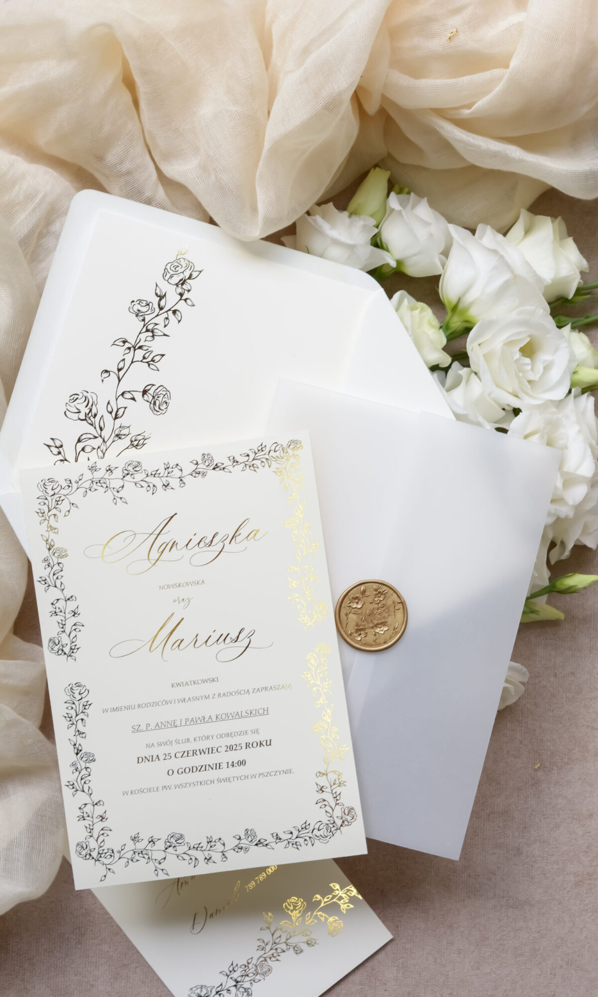 Złocone zaproszenia ślubne Wz-103