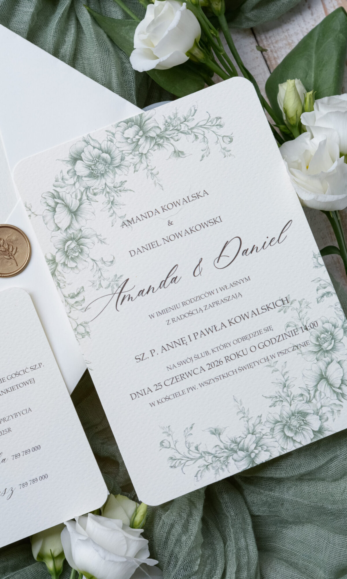 Kremowe zaproszenia ślubne Wz-131