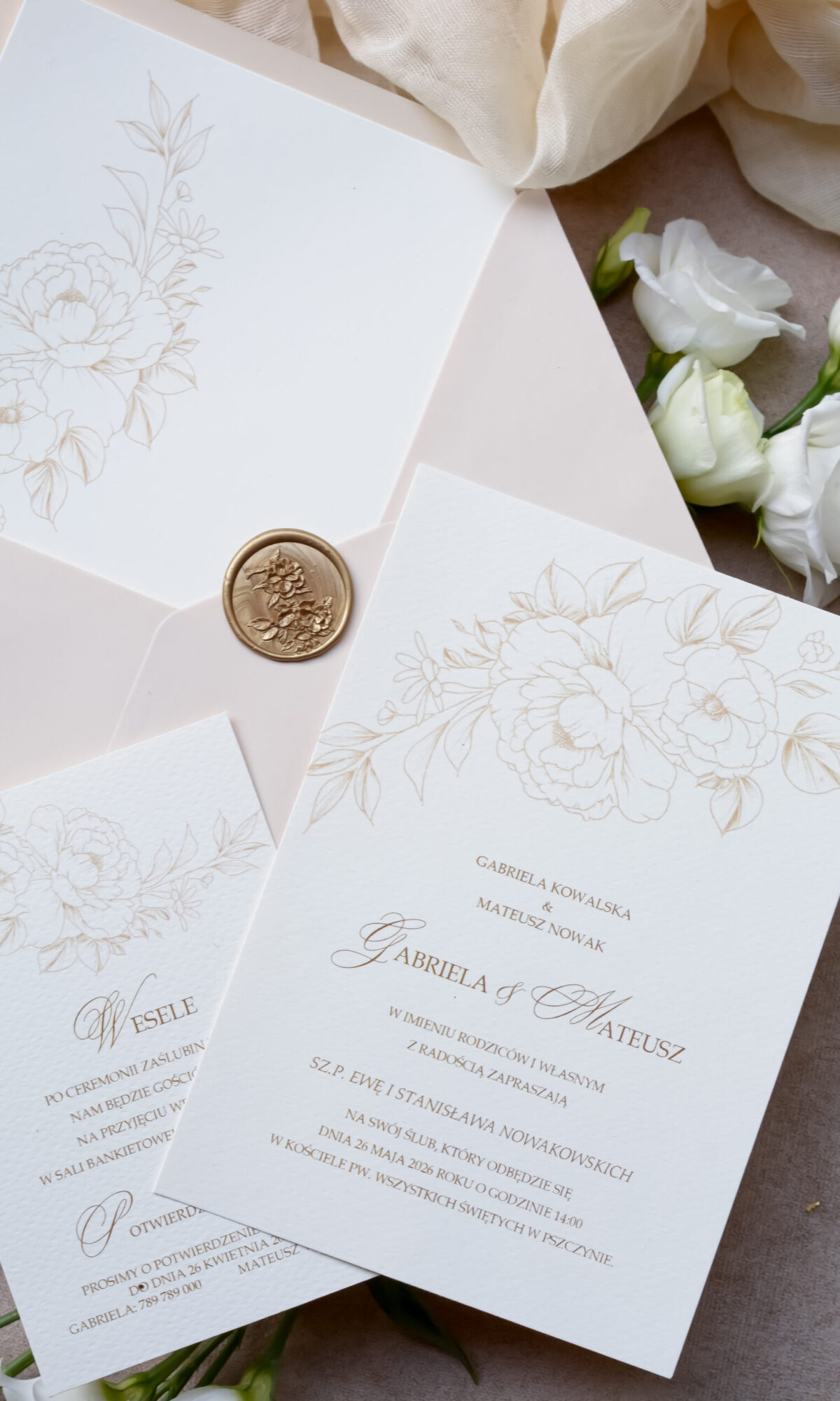 Zaproszenia ślubne boho - kremowe Wz- 91