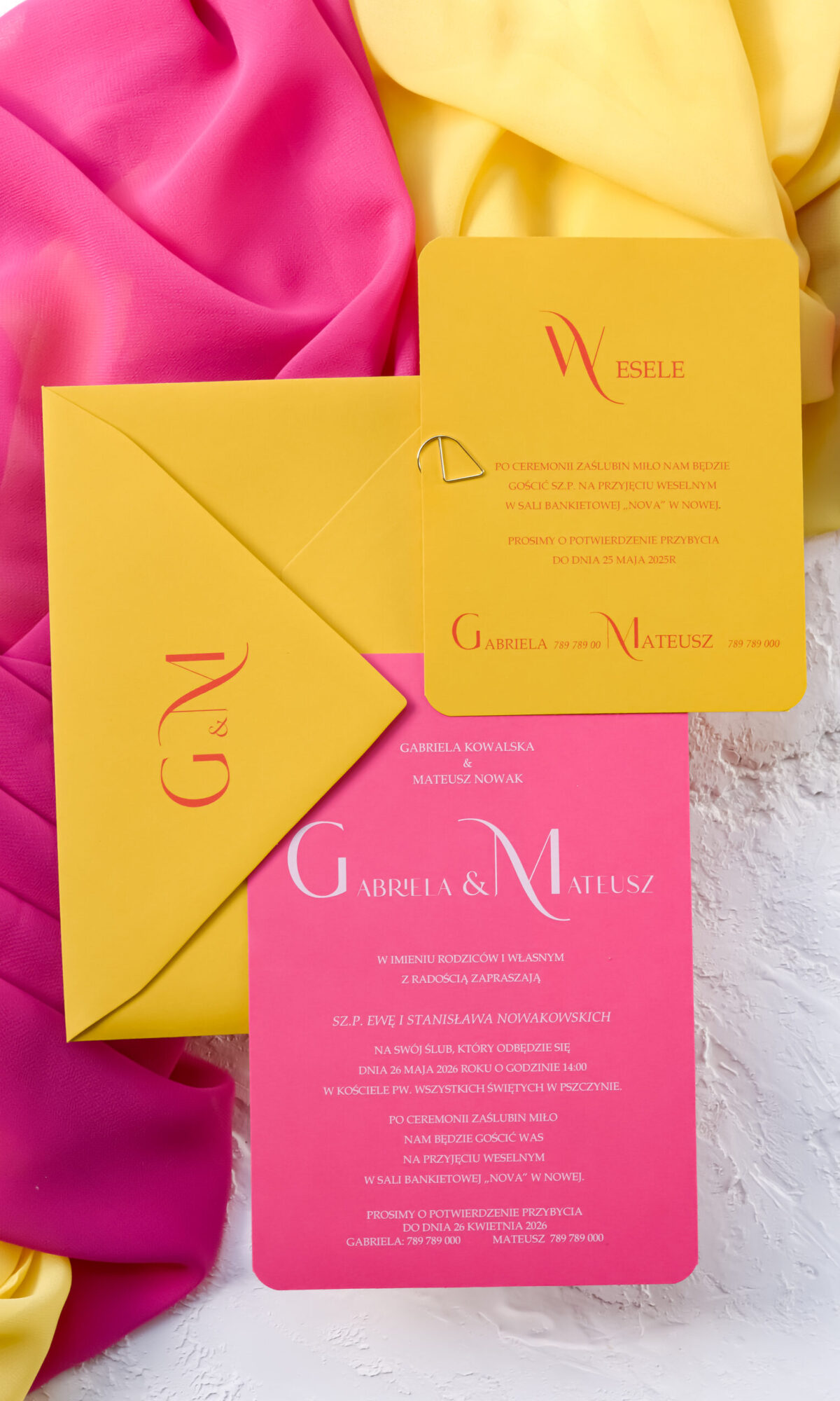 Nowoczesne zaproszenia ślubne - fuksja Wz-99