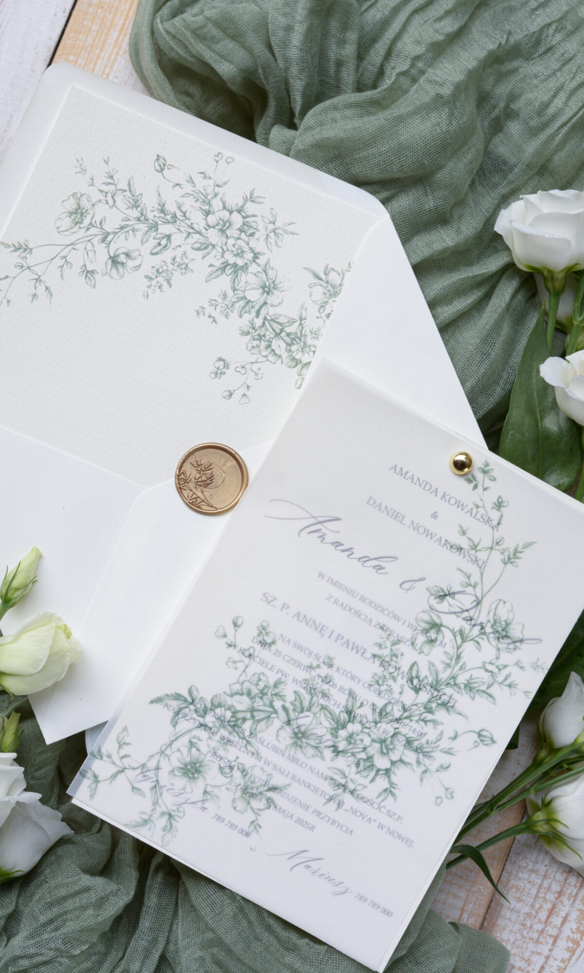 Kremowe zaproszenia ślubne Wz-44