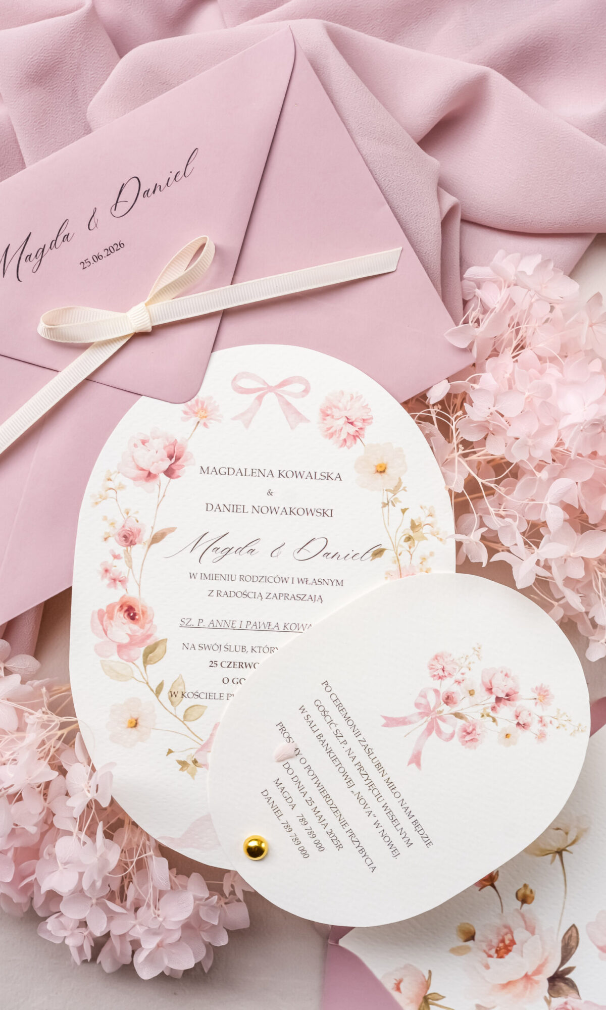 Okrągłe, nowoczesne zaproszenia ślubne Wz-17