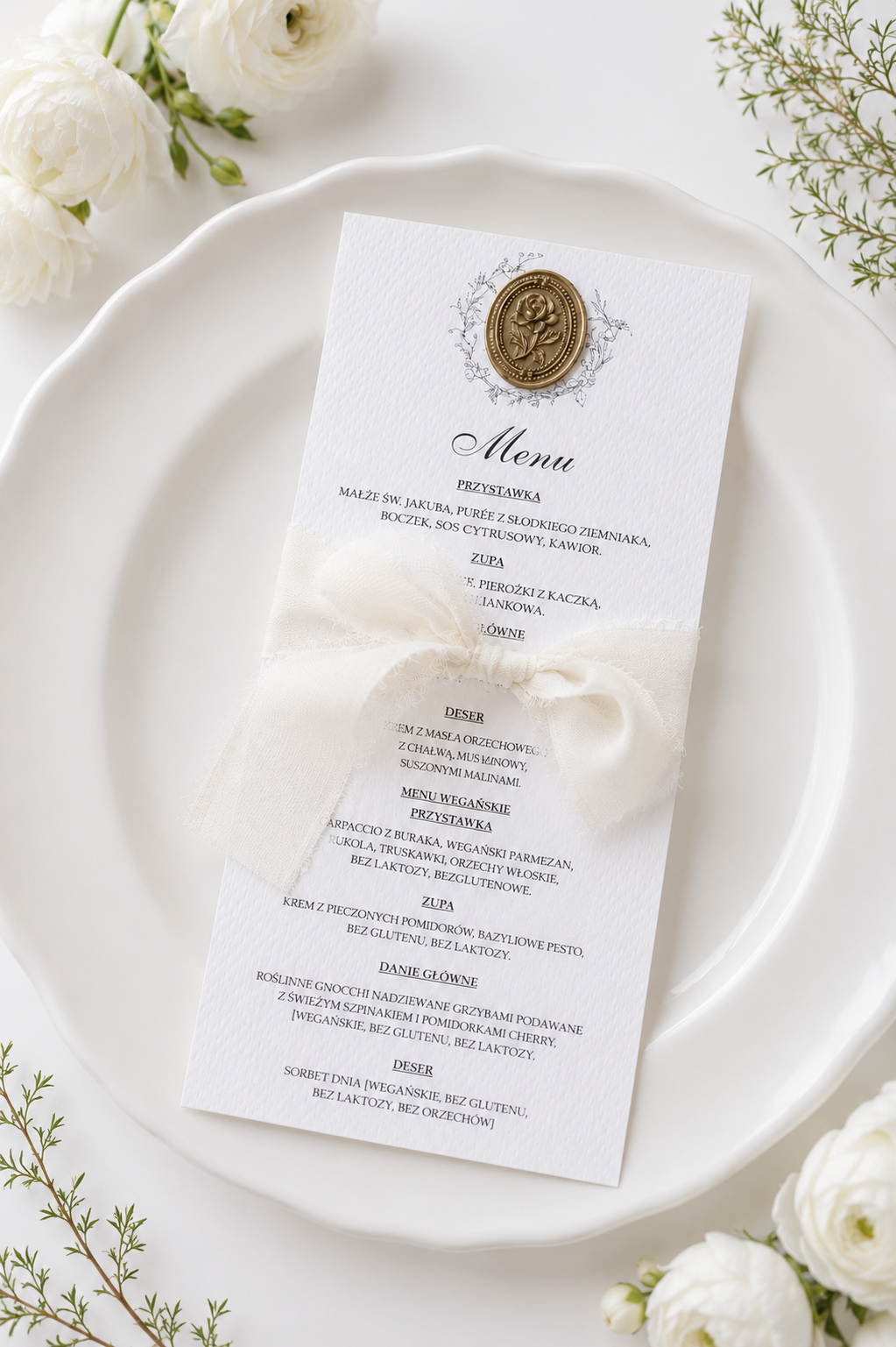 Menu weselne z lakiem i kokardą MN-04