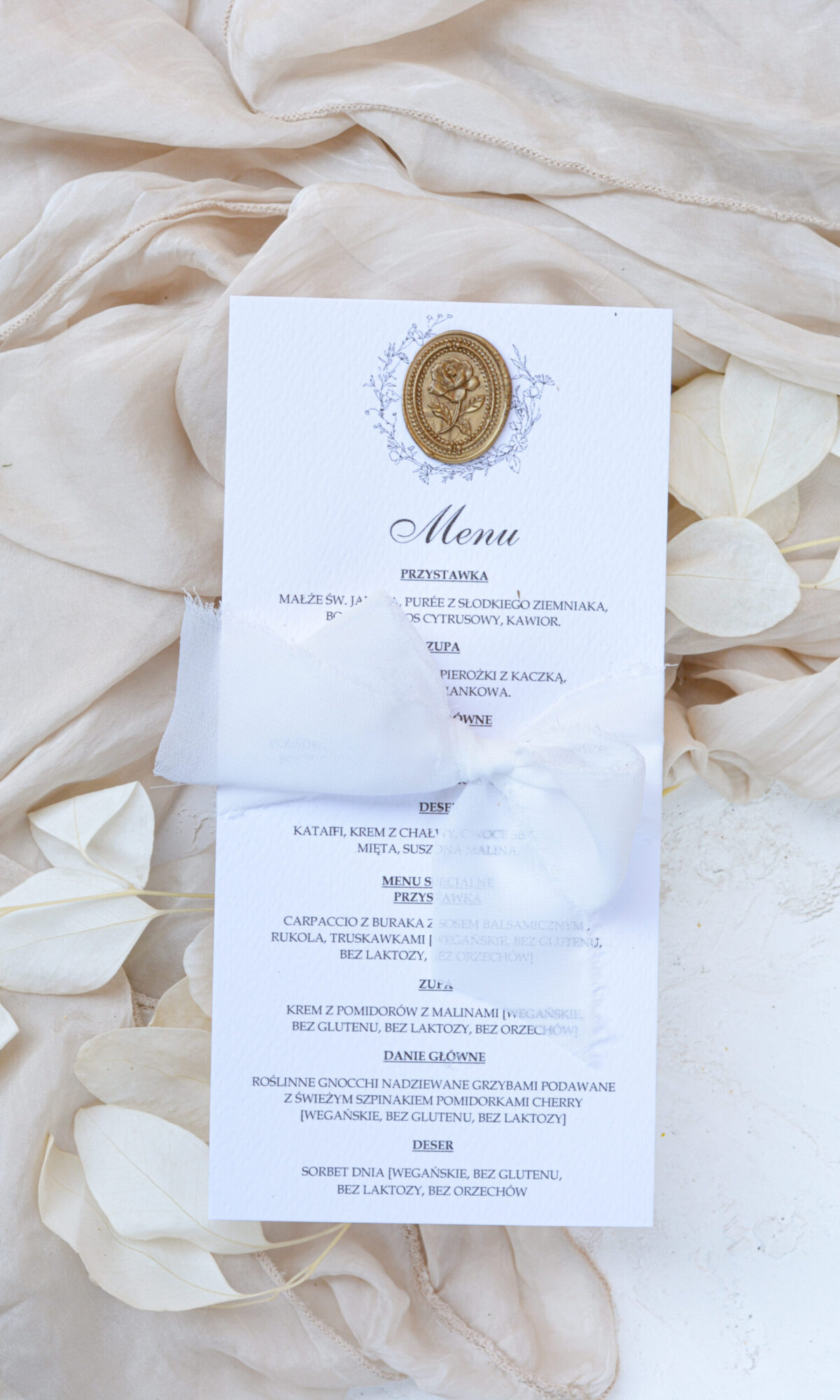 Menu weselne z lakiem i kokardą MN-04