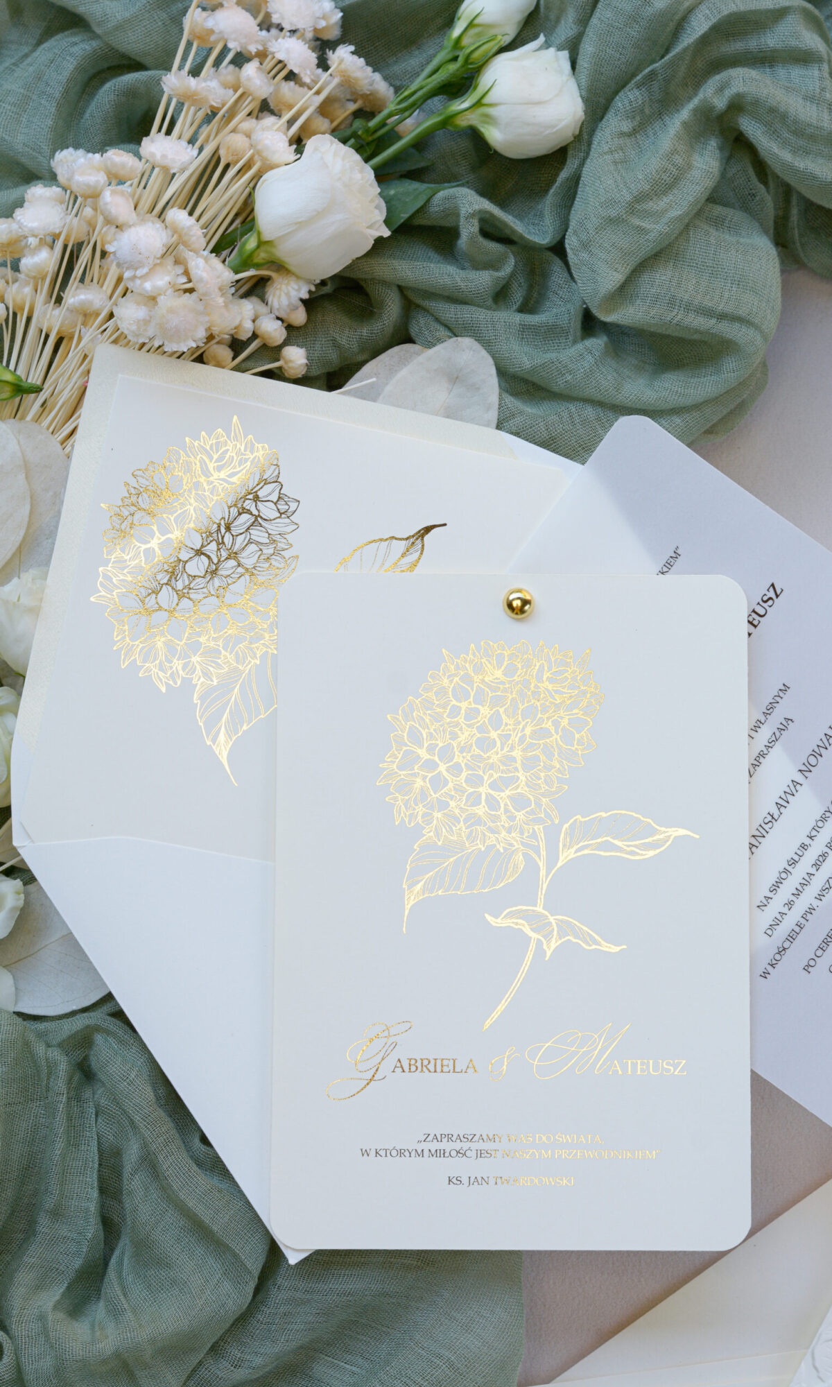 Zaproszenia ślubne z hortensją Wz-171