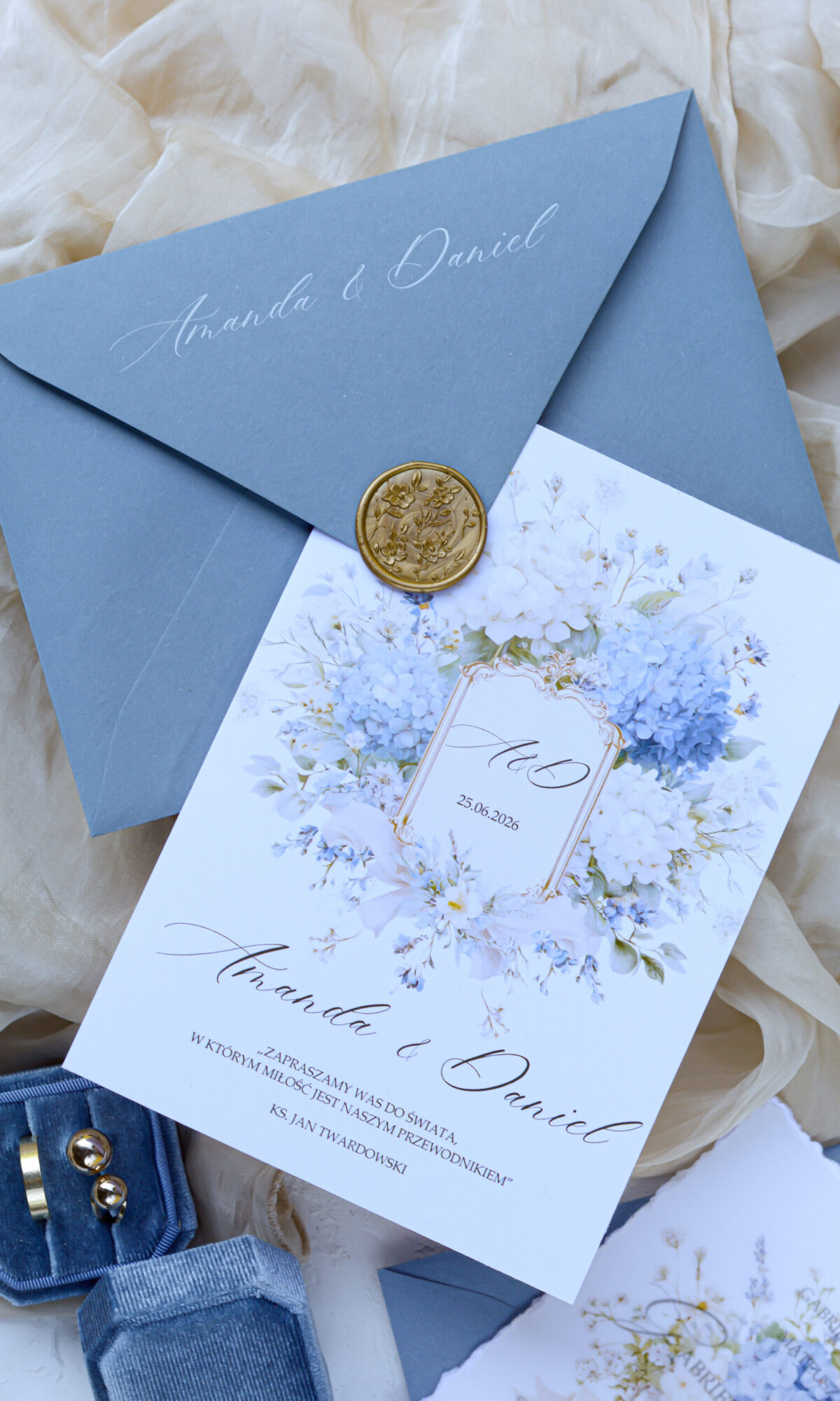 Zaproszenia ślubne z hortensją Wz-152