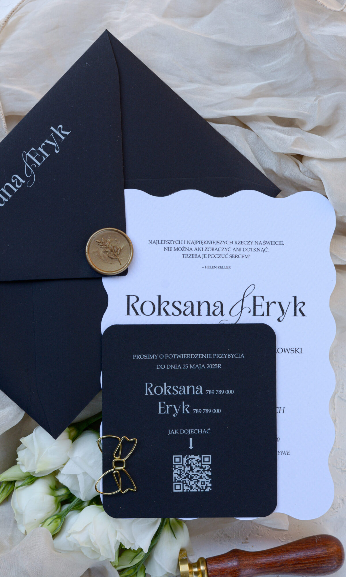 Nowoczesne, Czarne zaproszenia ślubne Wz-138