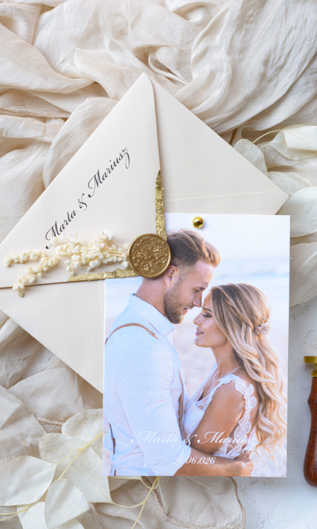 Rustykalne zaproszenie ślubne ze zdjęciem Wz-158