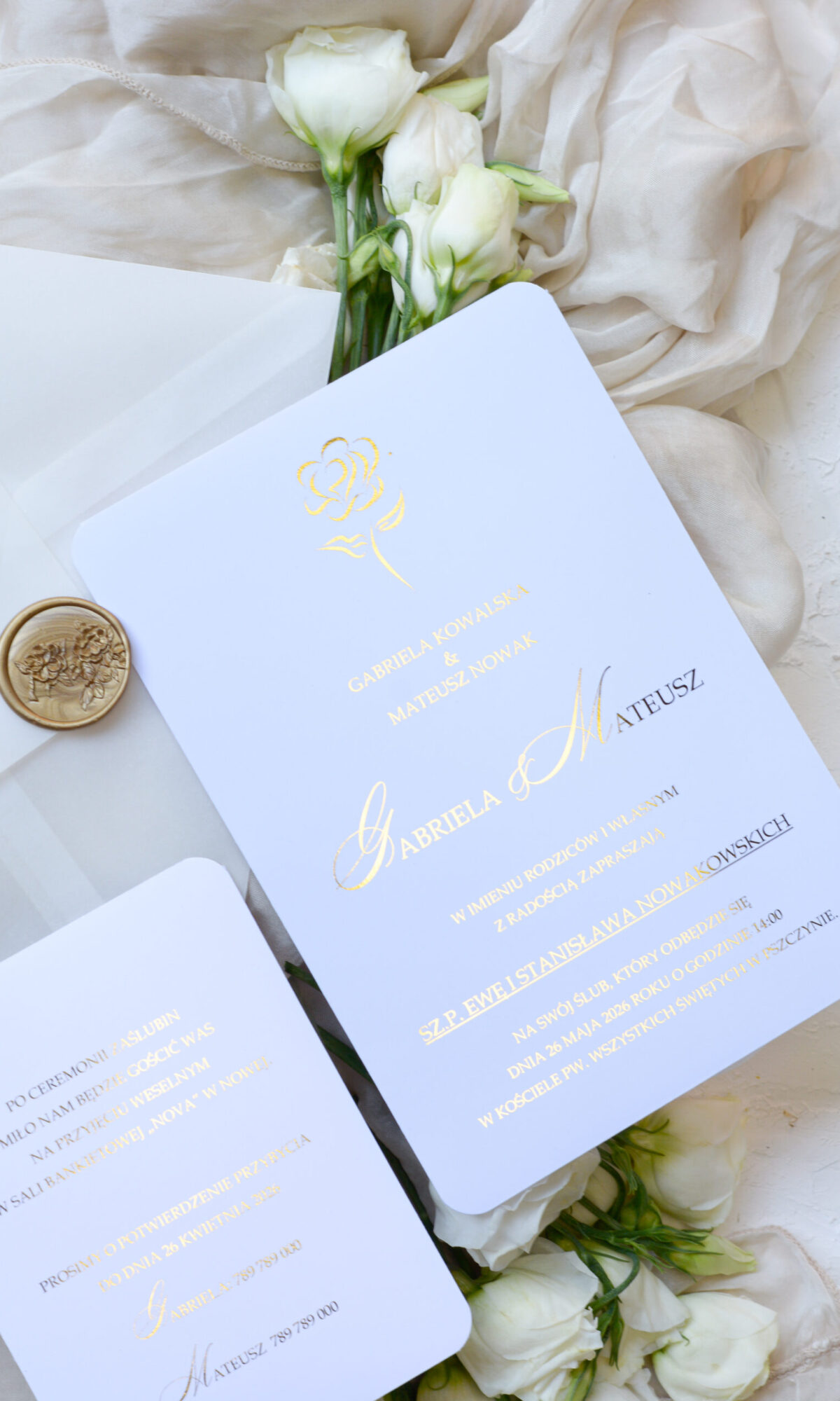 Białe zaproszenia ślubne z kalką Wz-146