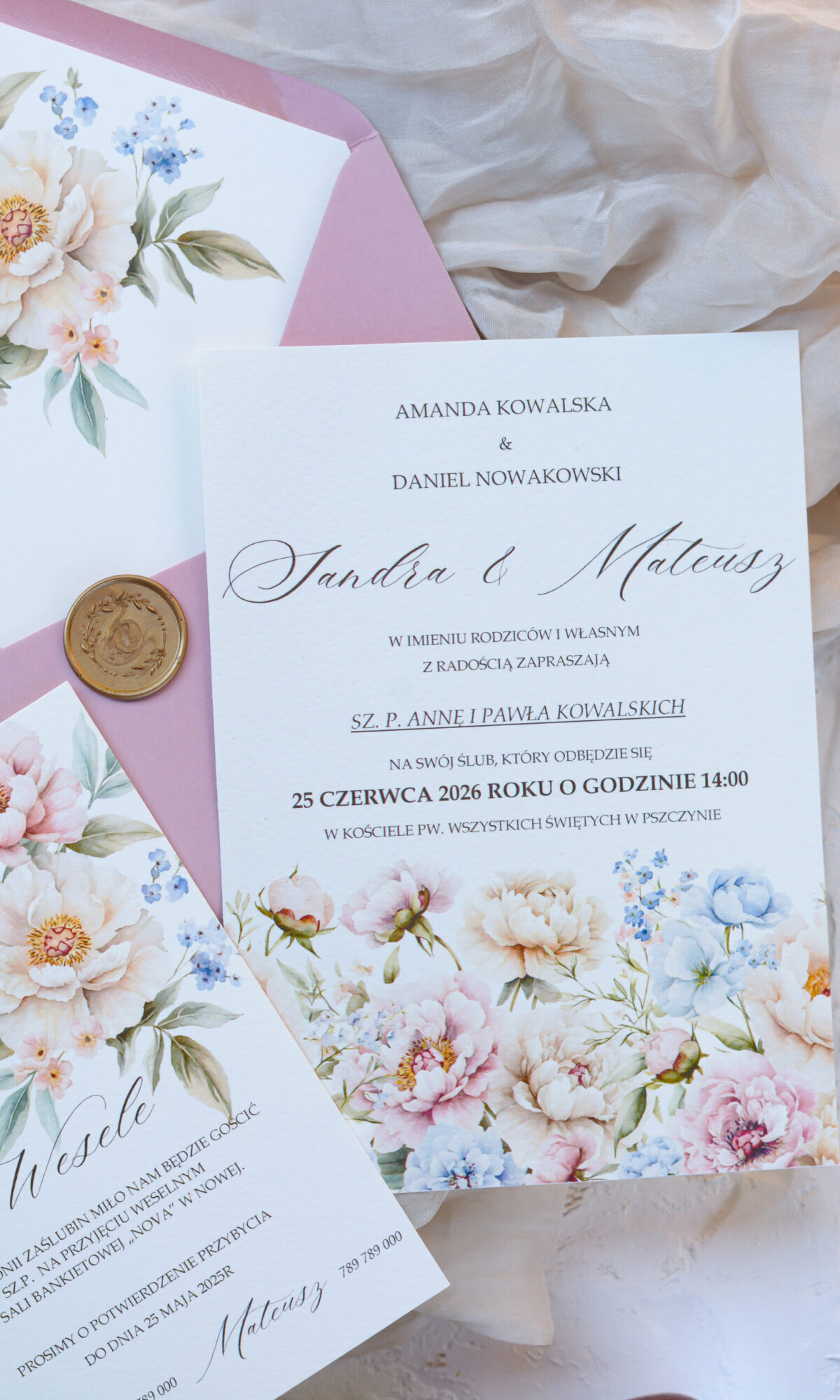 Kwiatowe zaproszenia ślubne Wz-137