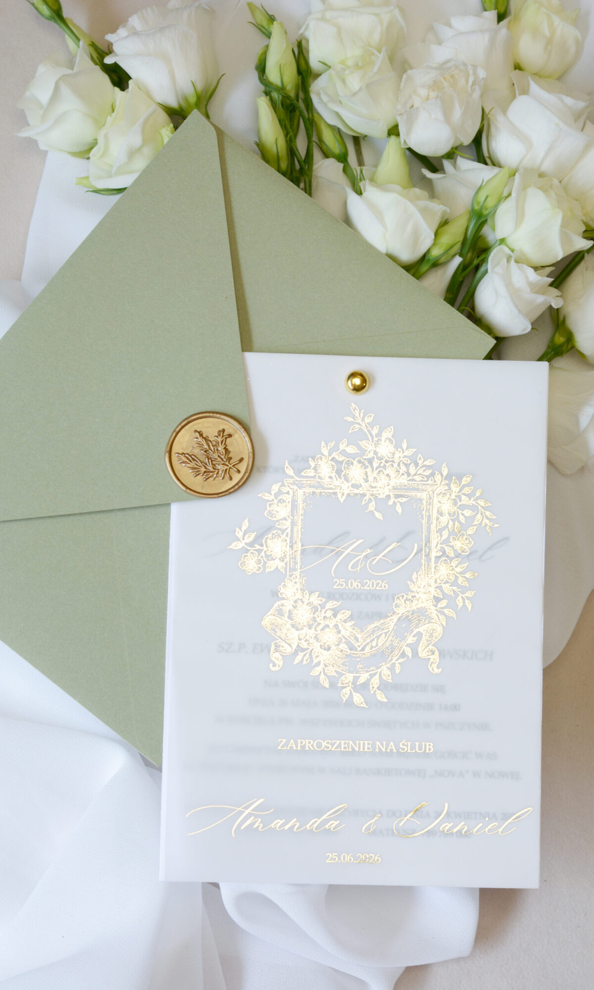 Oliwkowe zaproszenia ślubne Wz-128