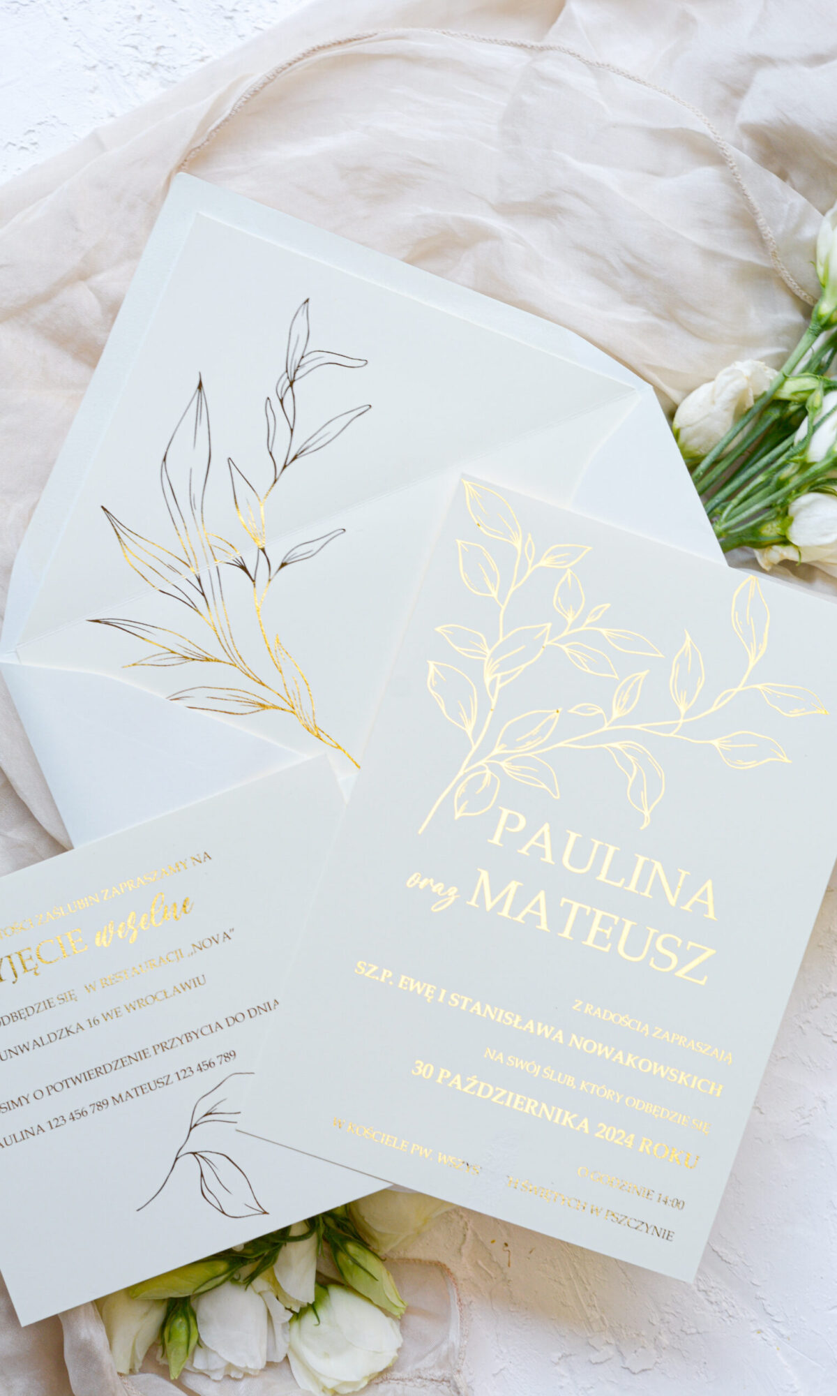 Kremowe zaproszenia ślubne Wz-144