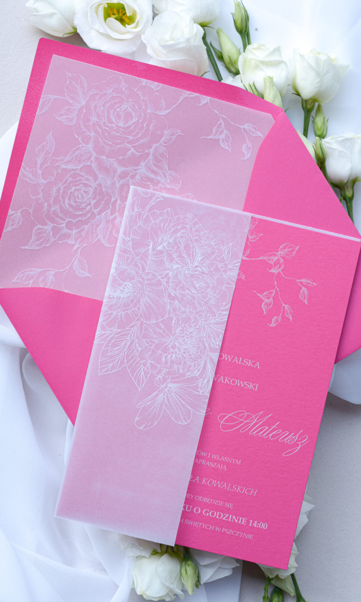 Zaproszenia ślubne z kalką - fuksja Wz-130