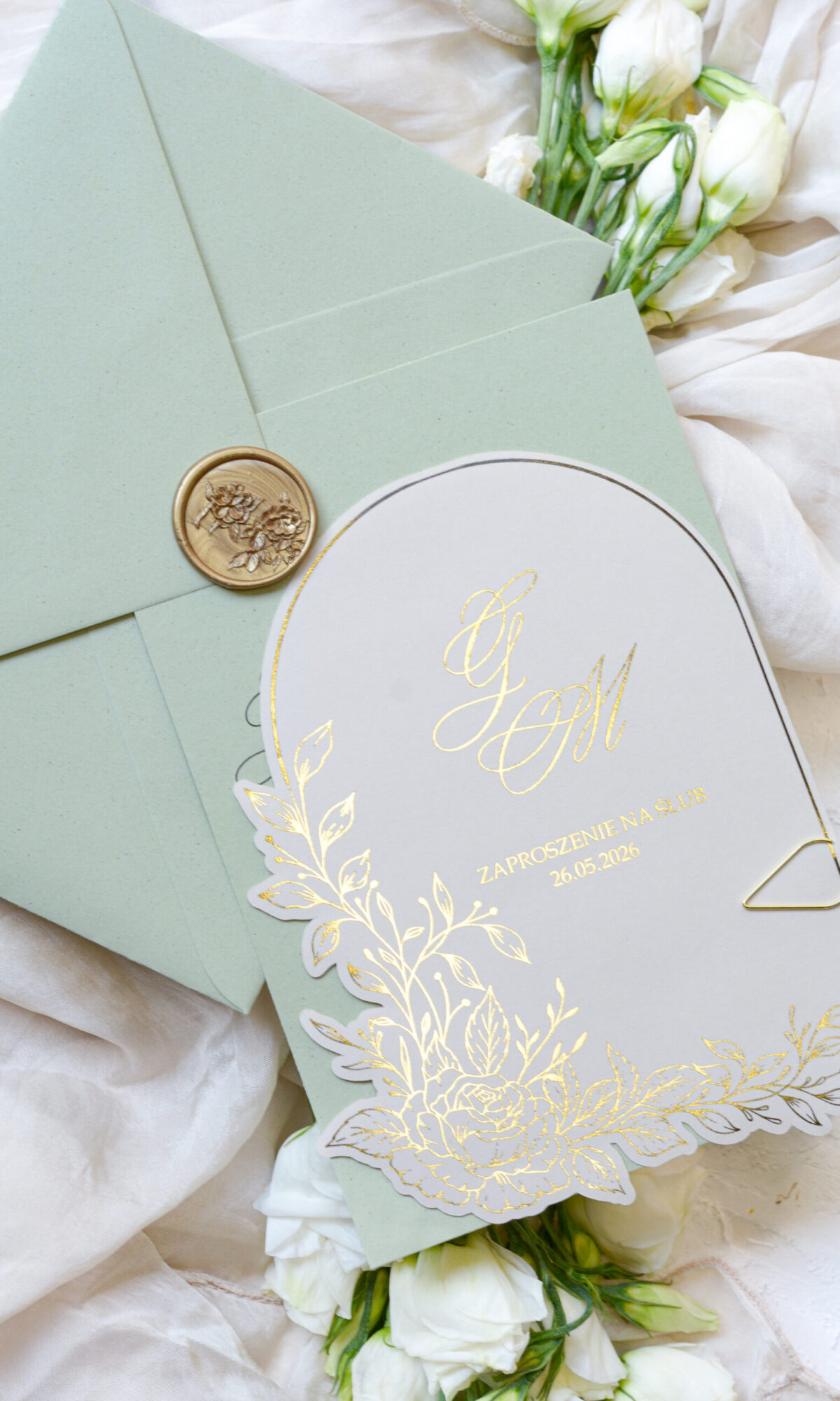 Oliwkowe zaproszenia ślubne Wz-143