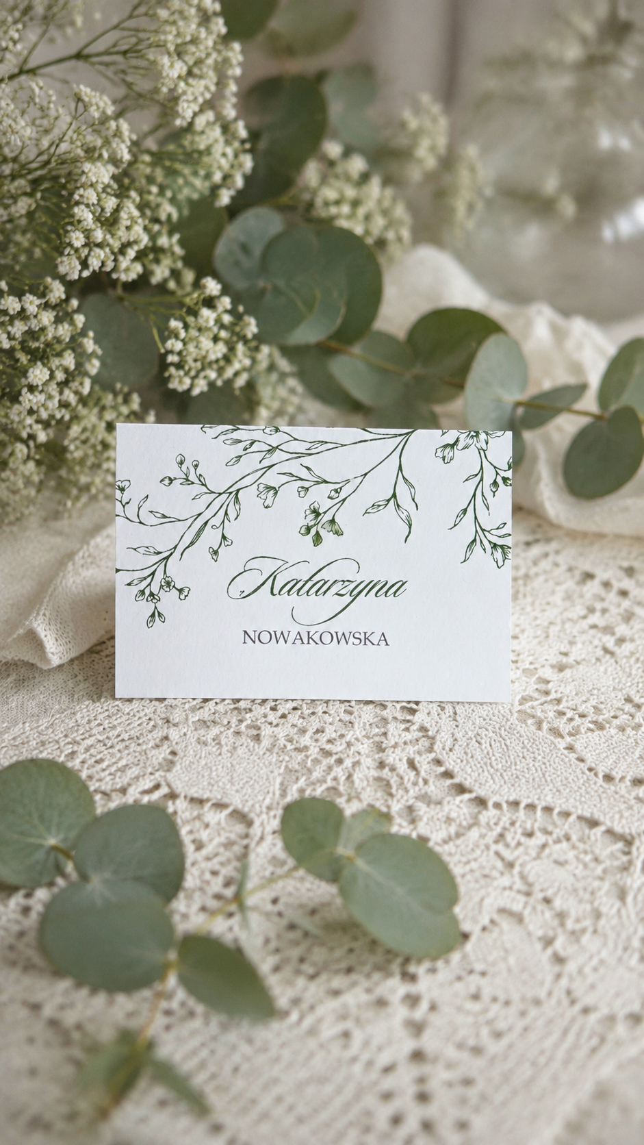 Minimalistyczna kremowo-zielona winietka ślubna WI-97