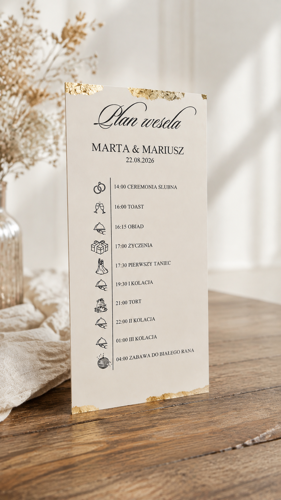Beżowe menu weselne stojące MN-06
