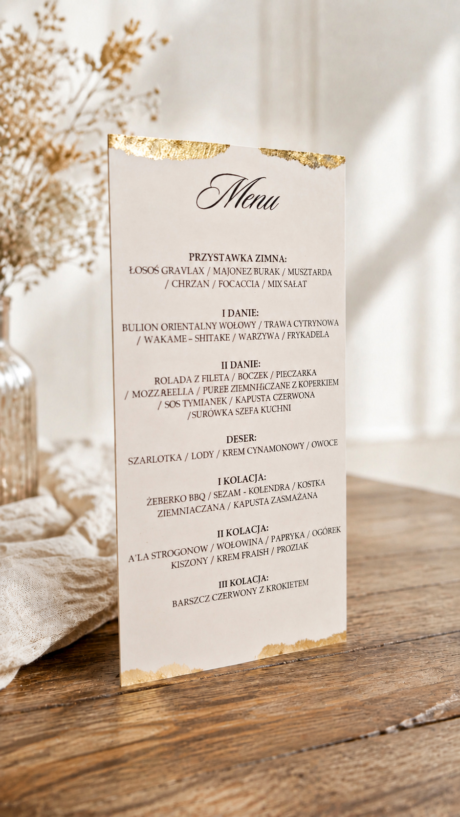 Beżowe menu weselne stojące MN-06 - obrazek 2