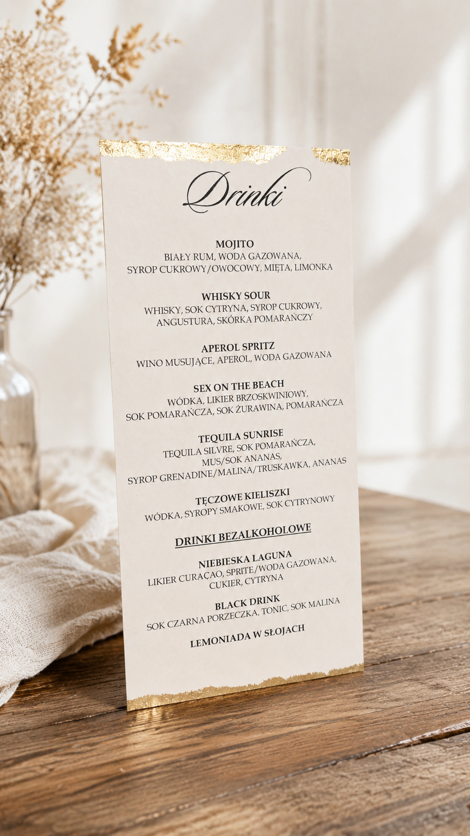 Beżowe menu weselne stojące MN-06 - obrazek 3